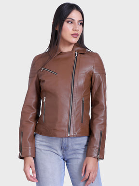 Justanned Almond Biker Leather Jacket
