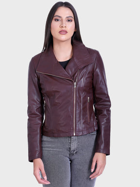Justanned Plum Biker Leather Jacket