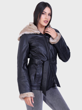 Justanned Fur Hood Leather Jacket