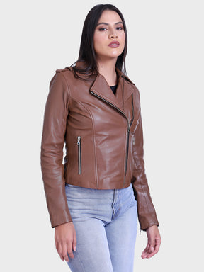 Justanned Hickory Biker Leather Jacket
