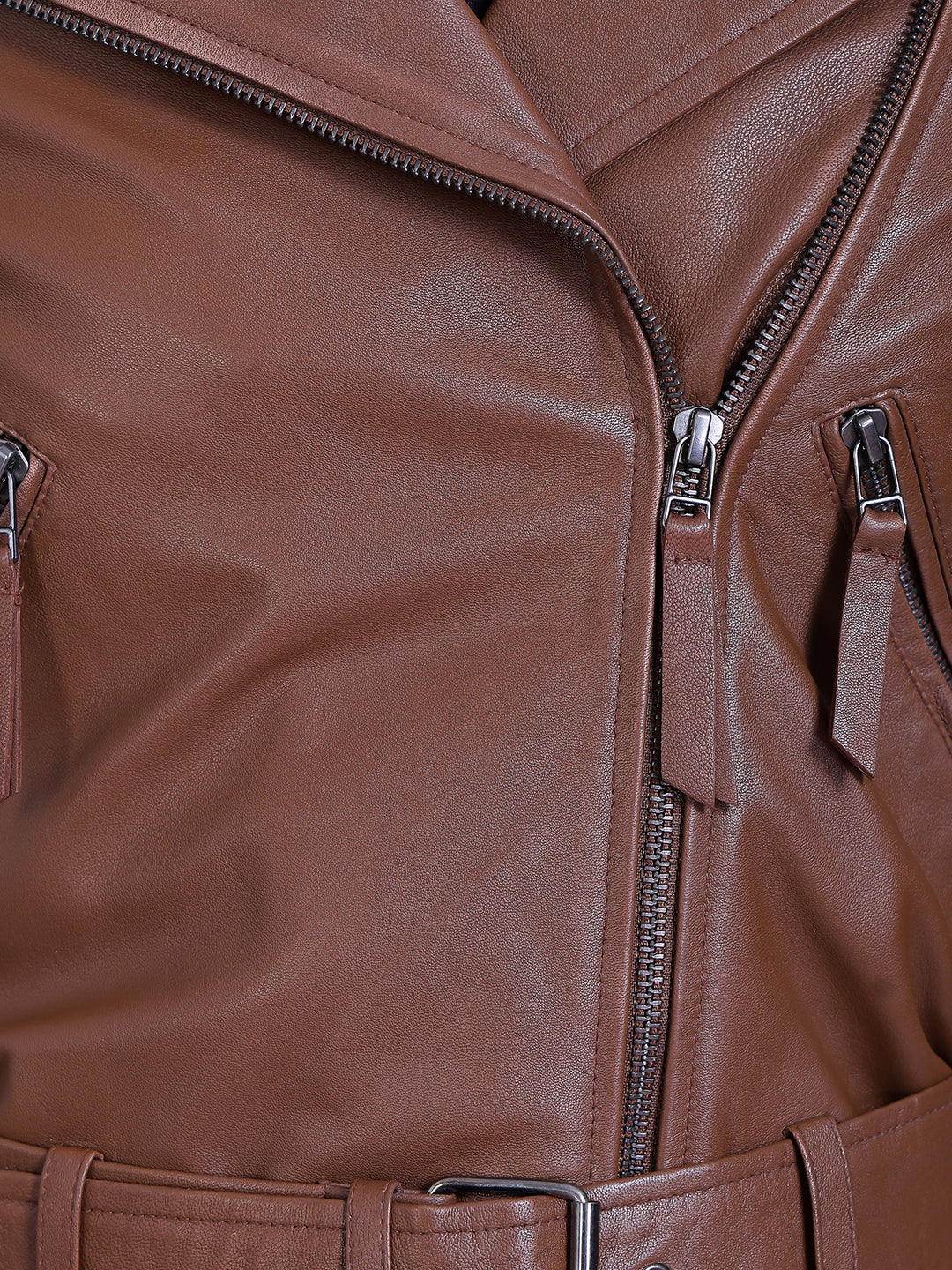 Justanned Pecan Belted Biker Leather Jacket