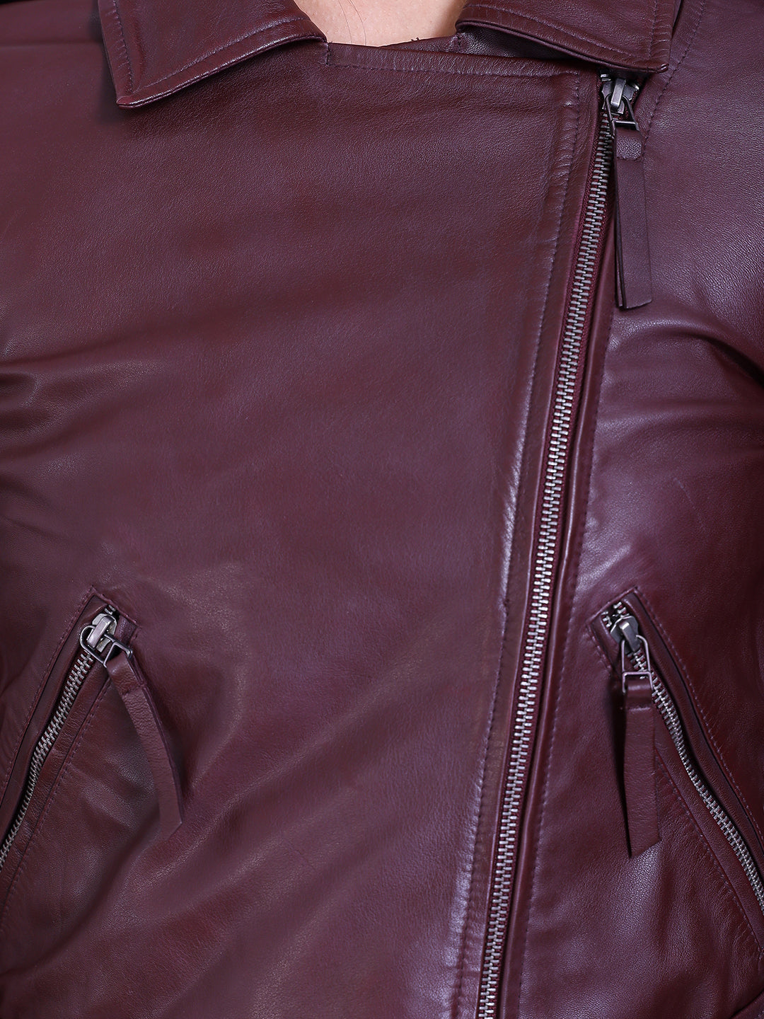 Justanned Burgundy Belted Biker Leather Jacket