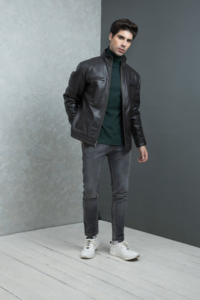 Justanned Smooth Leather Moto Jacket