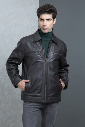 Justanned Brown Moto Genuine Leather Jacket